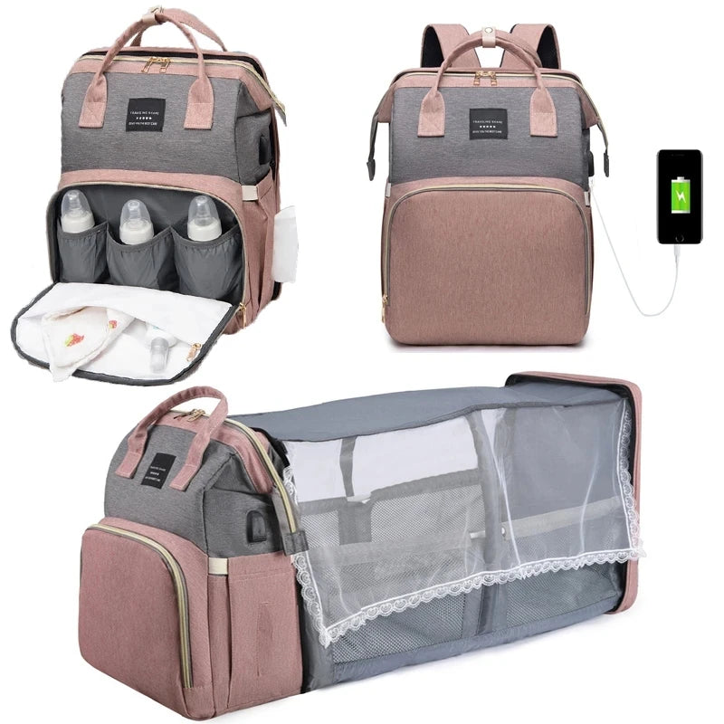 Mochila para Mamãe Multifuncional, Dobrável, Leve e Impermeável com grande Capacidade, Berço e Trocador.